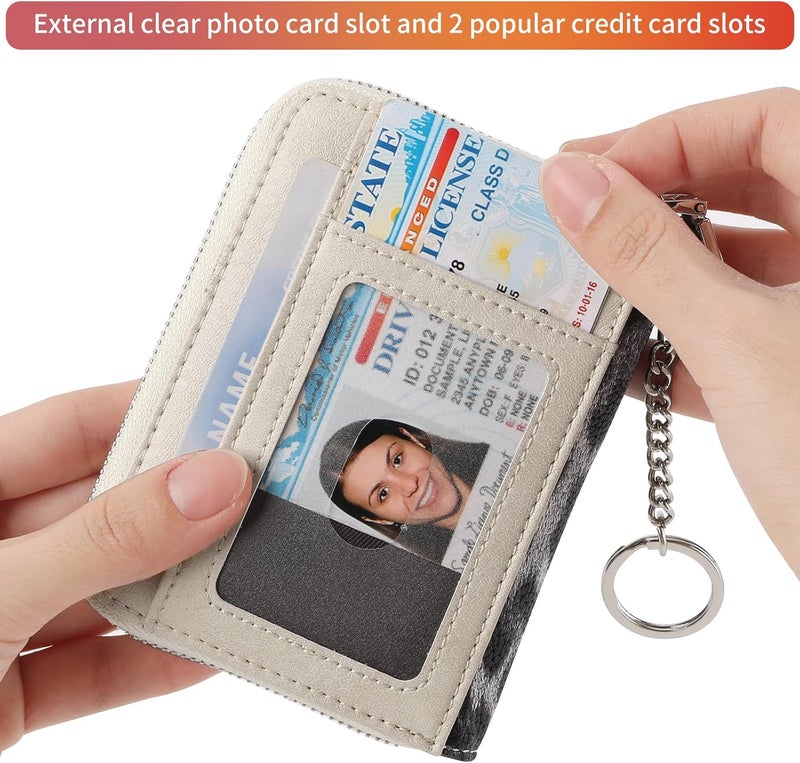SENDEFN Small Credit Card Holder Wallets for Women RFID Blocking Leather Keychain Cards Cases with ID Window - Image 5